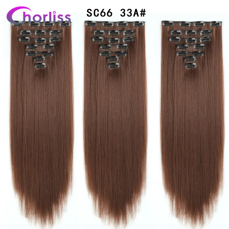 SC66 33A Synthetic Long Straight Clip in Hair Extensions 22" Women Fake False Hair Pieces Ombre Black Brown Blonde Styling Hair 7Pcs - Цвет: SC66 33A