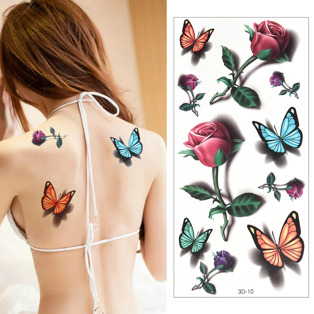 Feather Butterfly Temporary Tattoos Sticker for Women's Body Protection  Tattoo 3D Rose Flower Anime Fake Stickers Waterproof - AliExpress