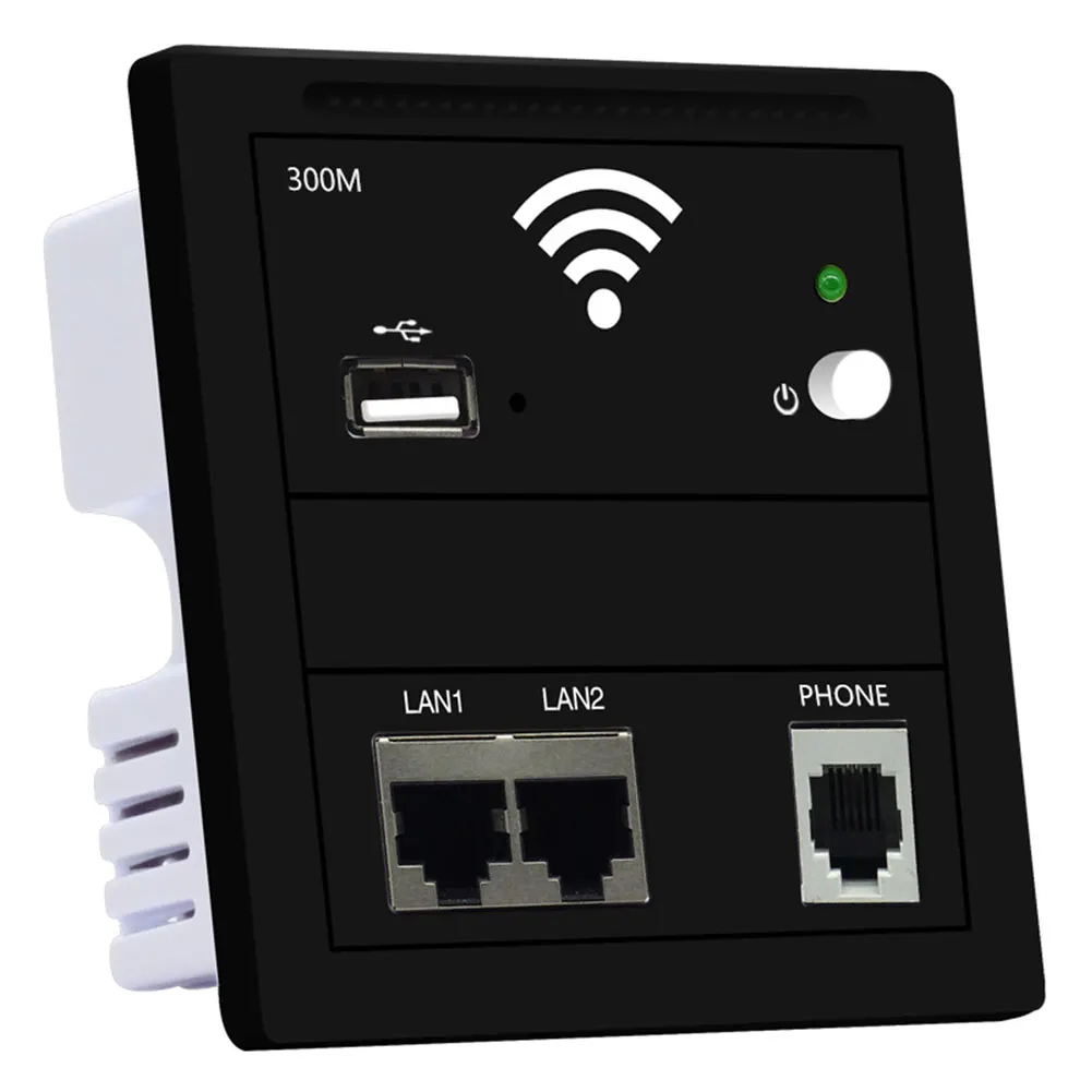 Black 300 Мбит/с usb зарядка для ресторана отеля AC220V WiFi розетка настенный беспроводной маршрутизатор расширитель аксессуары ABS повторитель ИНН 86 панель - Цвет: Black