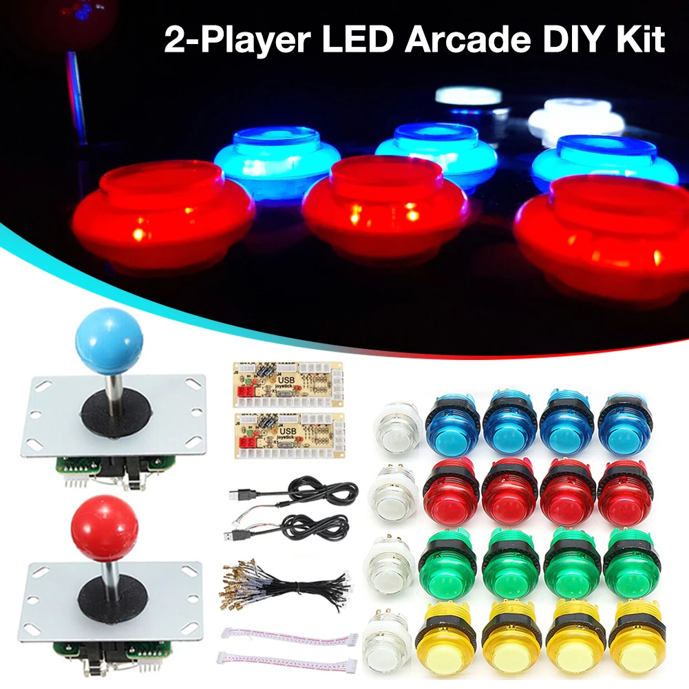 2-Player DIY Arcade Joystick Kit LED Arcade DIY Kit with 20 LED Arcade Buttons and 2 Joysticks Encoder Kit Game Parts Set 