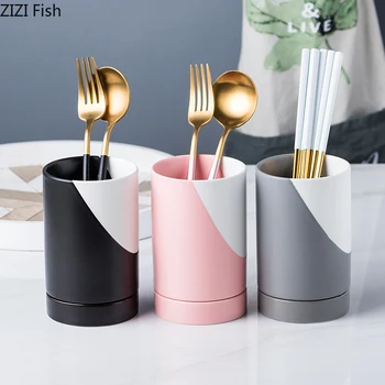 

Chopsticks Storage Box Ceramics Drainer Rack Storage Tube Northern Europe Household Kitchen Spoon Fork Cutlery Storage Holder