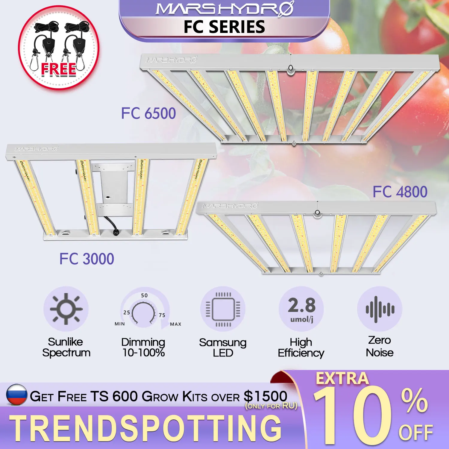 US $369.99 Newest Mars Hydro FC 3000 4800 6500 LED Grow Light Full Spectrum Indoor Veg Flower Lamp Meanwell Driver Zero Noise WaterProof