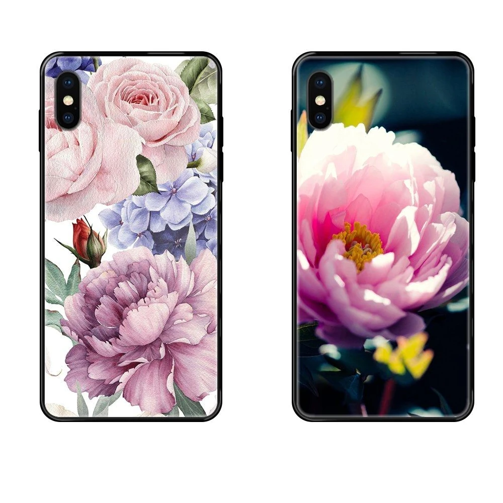 Features Art Peony Flower Beautiful Flowers For Galaxy S20 S10e S10 S9 S8 S7 S6 S5 edge Lite Plus Ultra Black Soft TPU Coque | Мобильные