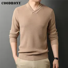 COODRONY Brand Winter New Arrival Fashion Casual V-Neck Big Collar Sweater Soft Warm Woolen Knitwear Pullover Men Clothing C2009