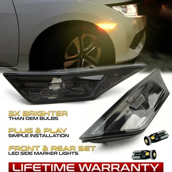 

2Pcs Car Side Marker Signal Lights Marker Lamp Lens LED Bulbs For Honda Civic Sedan Coupe Hatchback 2016 2017 2018 2019 2020