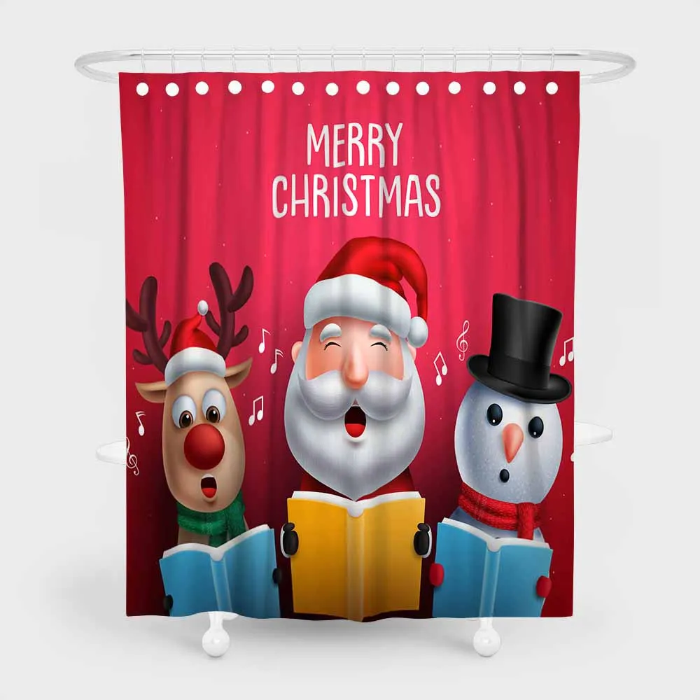 

Christmas Shower Curtain Polyester Waterproof Curtain Santa Reindeer Snowman Singing Winter Joyous Bathroom Decor Bath Screen