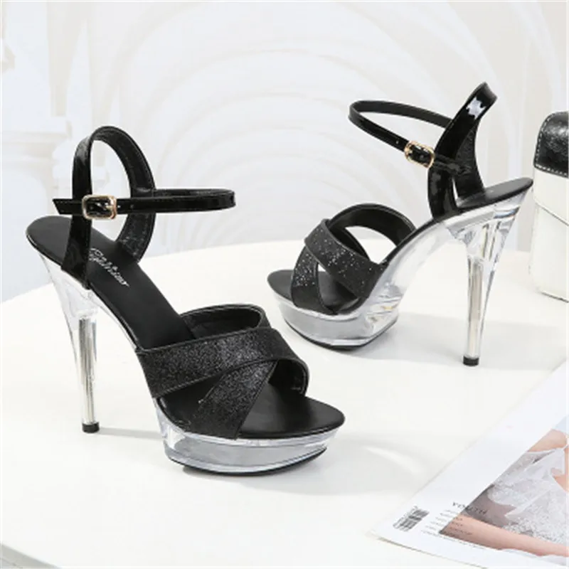 

Sequins transparent high heel 13cm summer female waterproof platform water diamond sexy fairy thin heel sandals
