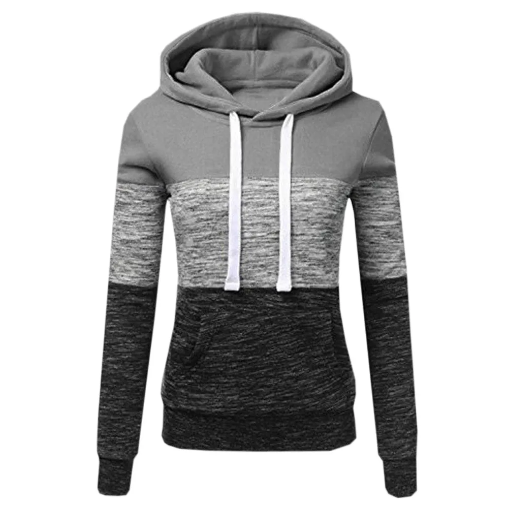 Oversize Hooded Sweatshirt Women Long Sleeve Autumn Spring Coat Patchwork Pocket Pullovers Hoodie Plus size S-3XL 4XL 5XL#D10 - Цвет: Серый