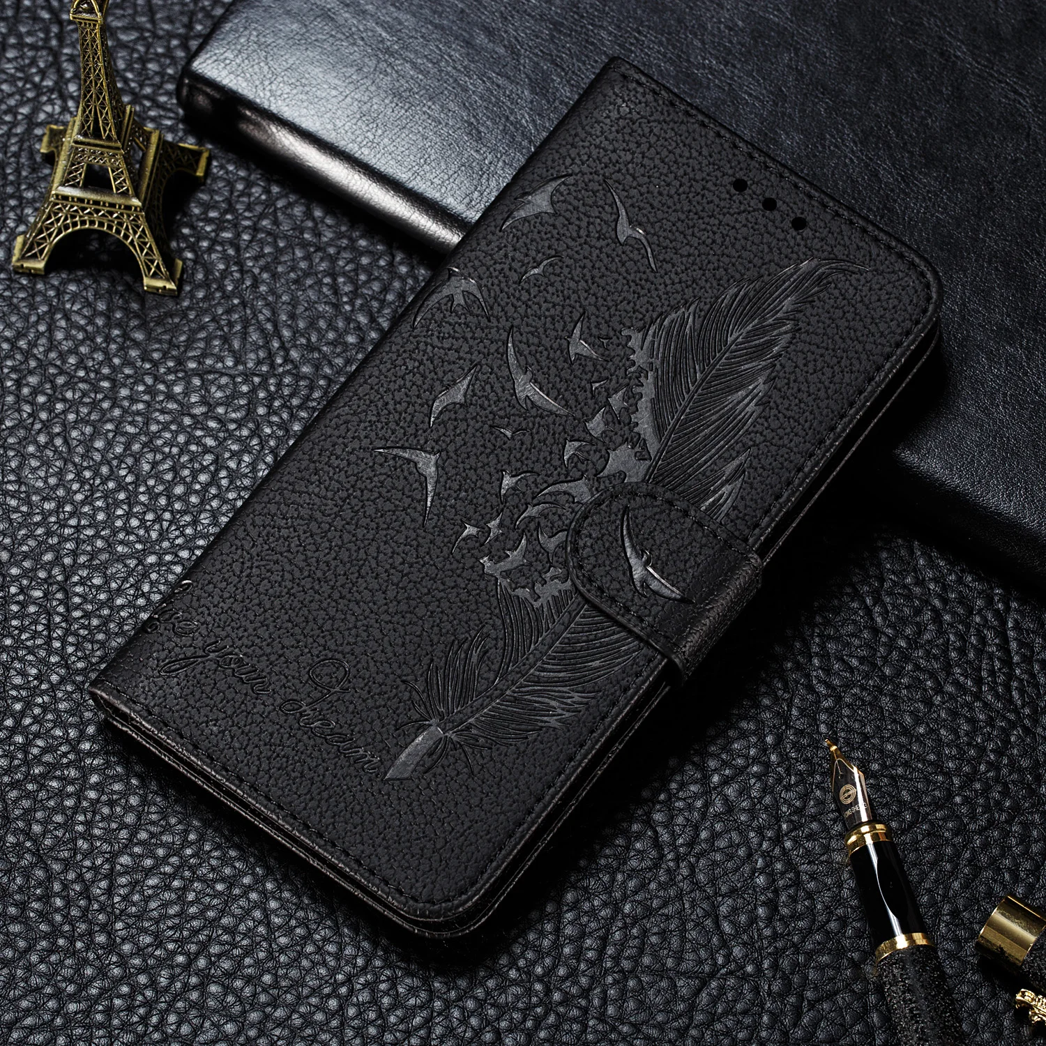 3D перо кожаный бумажник чехол для samsung Galaxy A10 A20 A20E A30 A40 A50 A60 A70 M10 M20 M30 S9 S10 A6 J4 J6 плюс крышка