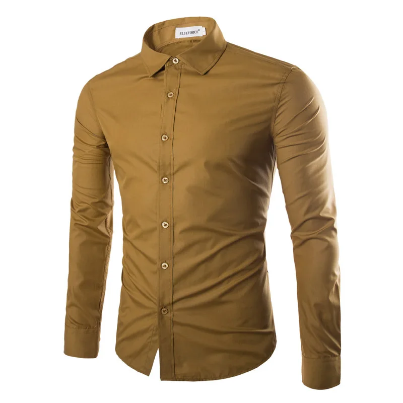 Формальные стильные Лоскутные простые мужские рубашки Slim Fit деловая рубашка с длинным рукавом с отложным воротником Весенняя хлопковая офисная одежда - Цвет: Хаки