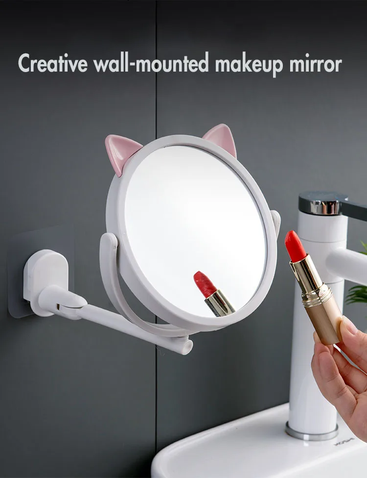 Free perforated wall small mirror attached to the bathroom wall household bathroom mirror self-adhesive wall