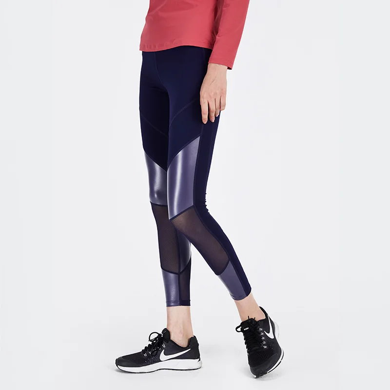 COLORVALUE Sexy PU Leather Yoga Pants Mesh Patchwork Gym Leggings High Waist Compression Pants Women Workout Leggins Sports Wear