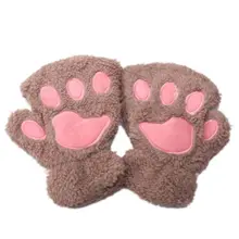 Детские перчатки с милыми лапами, детские зимние толстые теплые перчатки для мальчиков и девочек, плюшевые детские варежки для детей, короткие перчатки с полупальцами