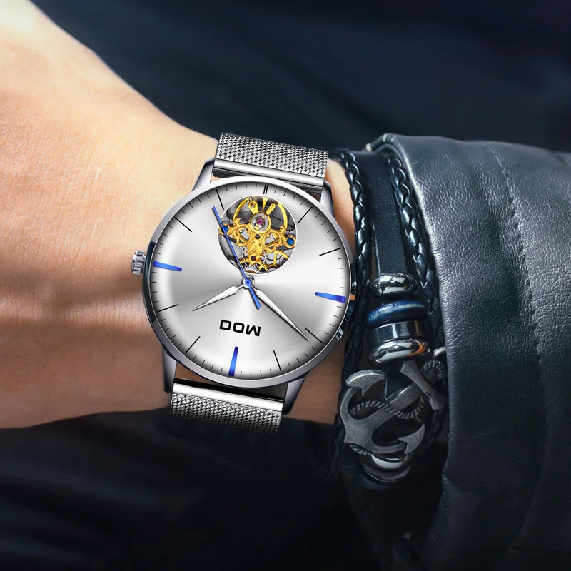 Men Tourbillon Automatic Mechanical Watch Luxury Fashion Casual Brand Steel Men Sliver Watches Relogio Masculino fossil watch
