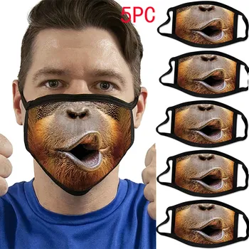 

5PC Unisex Masks Adult Animal Printed Funny Reuseable Mouth Caps Cloth Face Mask Breathable Mouth Mask Washable Protective Masks