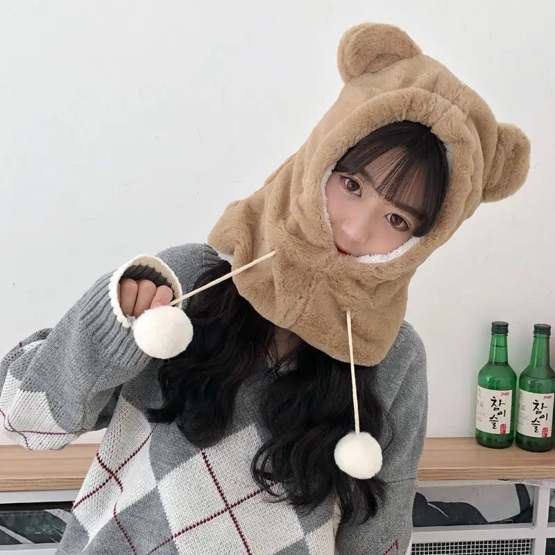 Hat female autumn and winter sweet cute plush scarf one Korean version of ear protection warm electric car Lei Feng hat