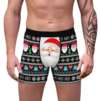 

New Christmas Male Panties Breathable Boxers Cotton Men Underwear U convex pouch Sexy Underpants Printed leaves Homewear Shorts
