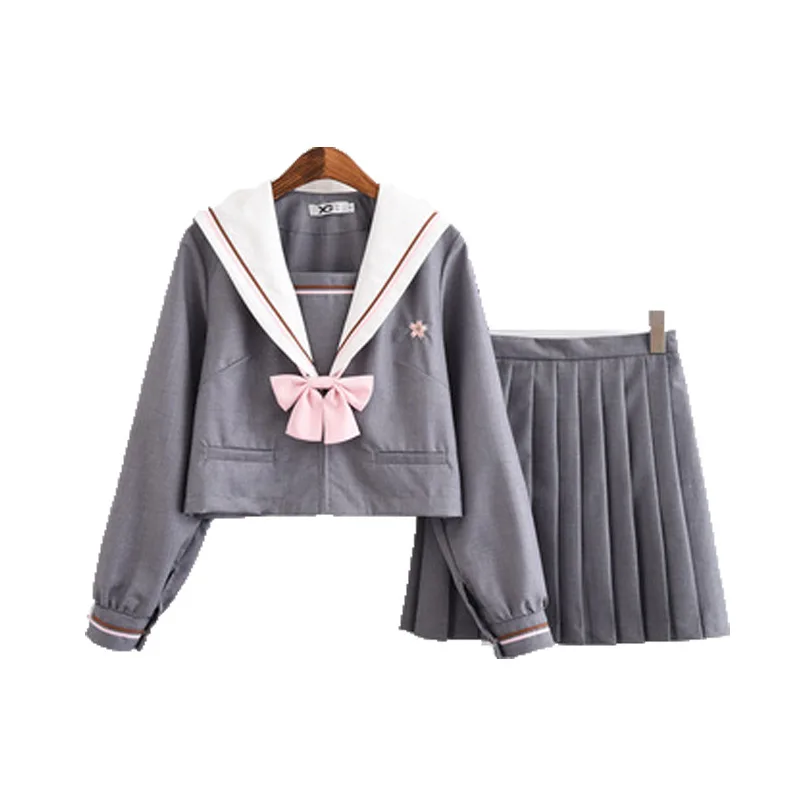 Японская школьная форма для женщин старшеклассница для девочек JK костюм блузка плиссированная юбка матросские маскарадные костюмы - Цвет: Full sleeve set