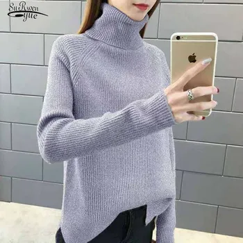 

Korean Style Fashion Women Turtleneck 2020 New Winter Sweaters Pullover Knitted Bottoming Stripe Knitted Jumper Sweaters 11727