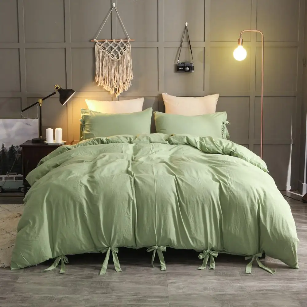Solid Color Washed Cotton Soft Quilt Cover Twin Queen King Duvet Cover Pillowcase 3 Pieces Home