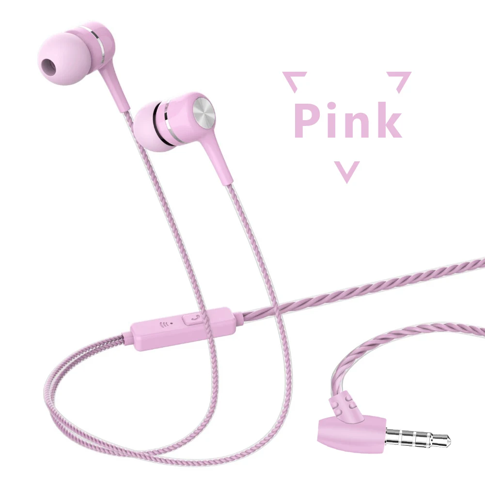 Тяжелый бас 3,5 мм проводные наушники с микрофоном кнопка управления для samsung Galaxy Iphone Ipod Huwarwei Honor Xiaomi Redmi - Цвет: pink