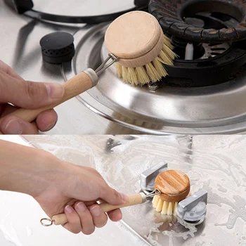 Natural Wooden Brush Long Handle Pan Pot Brush Dish Bowl Washing Cleaning Brush Household Kitchen Gadgets Brushes Cleaning Tools 2