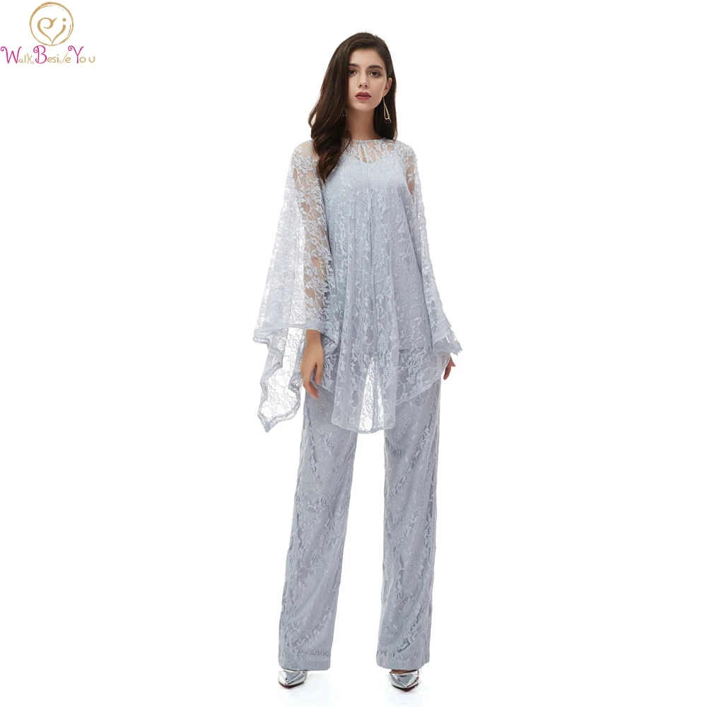 Elegante Kant vrouwen 3 pieces Ruches Moeder van De Bruid Jurken 2019 Broek Pak Lange Mouwen Met Jacket Outfit voor Bruiloft Elegante Kant vrouwen 3 pieces Ruches Moeder van De Bruid Jurken 2019 Broek Pak Lange Mouwen Met Jacket Outfit voor Bruiloft