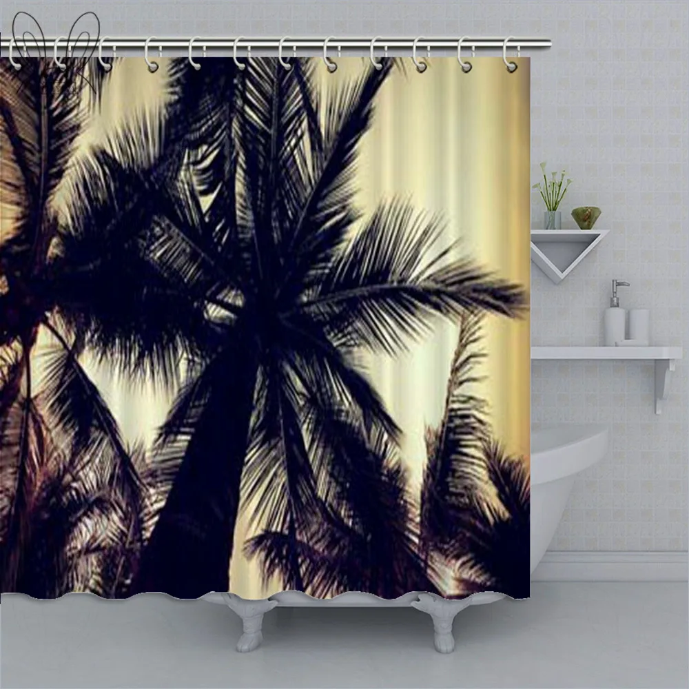 73694 Retro Filtered Single Palm Tree Shower Curtain Vintage Hawaii Landscape Curtains Bathroom Eco-friendly Polyester Bathtub Curtain - Цвет: 73694