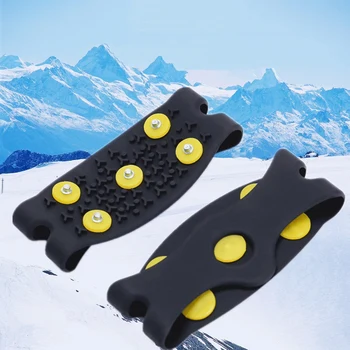 

1 Pair Men Women Silicone 5-Stud Snow Ice Claw Climbing Anti-Slip Spike Grips Crampon Cleats Shoes Cover Boots Cover QQ85