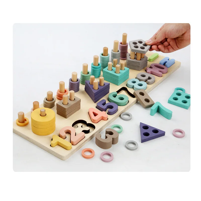 High Quality Wooden Geometry And Figure Geometric Sorting Board Block Kids Educational Toys 4