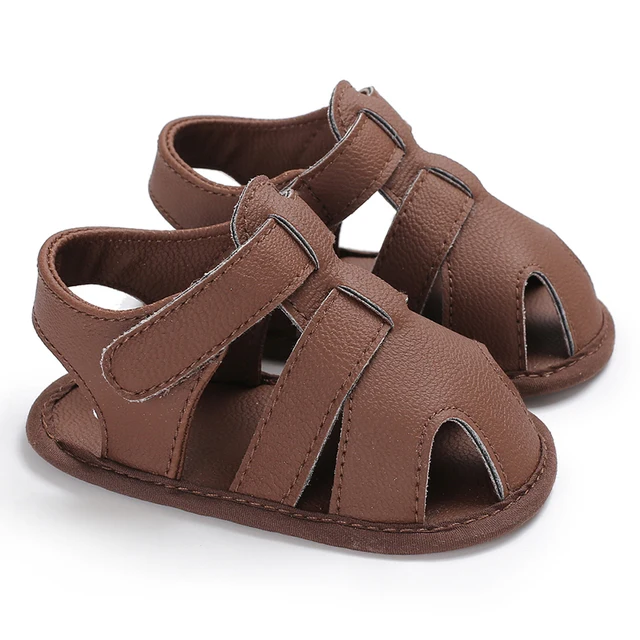 2021 NEW 0-18Months Kids Newborn Baby Boys Fashion Summer Soft Crib Shoes First Walker Anti Slip Sandals Shoes Soft Sole C-331 Brown