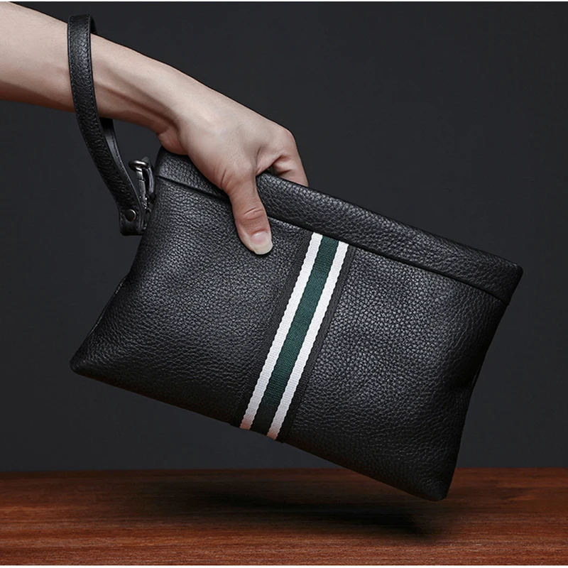 Wmnuo 2020 Clutches Bag Men Hit Color Envelope Bag Hand Bag Stripe Cow Genuine Leather Wallet For Male Clutch Business Wristlets