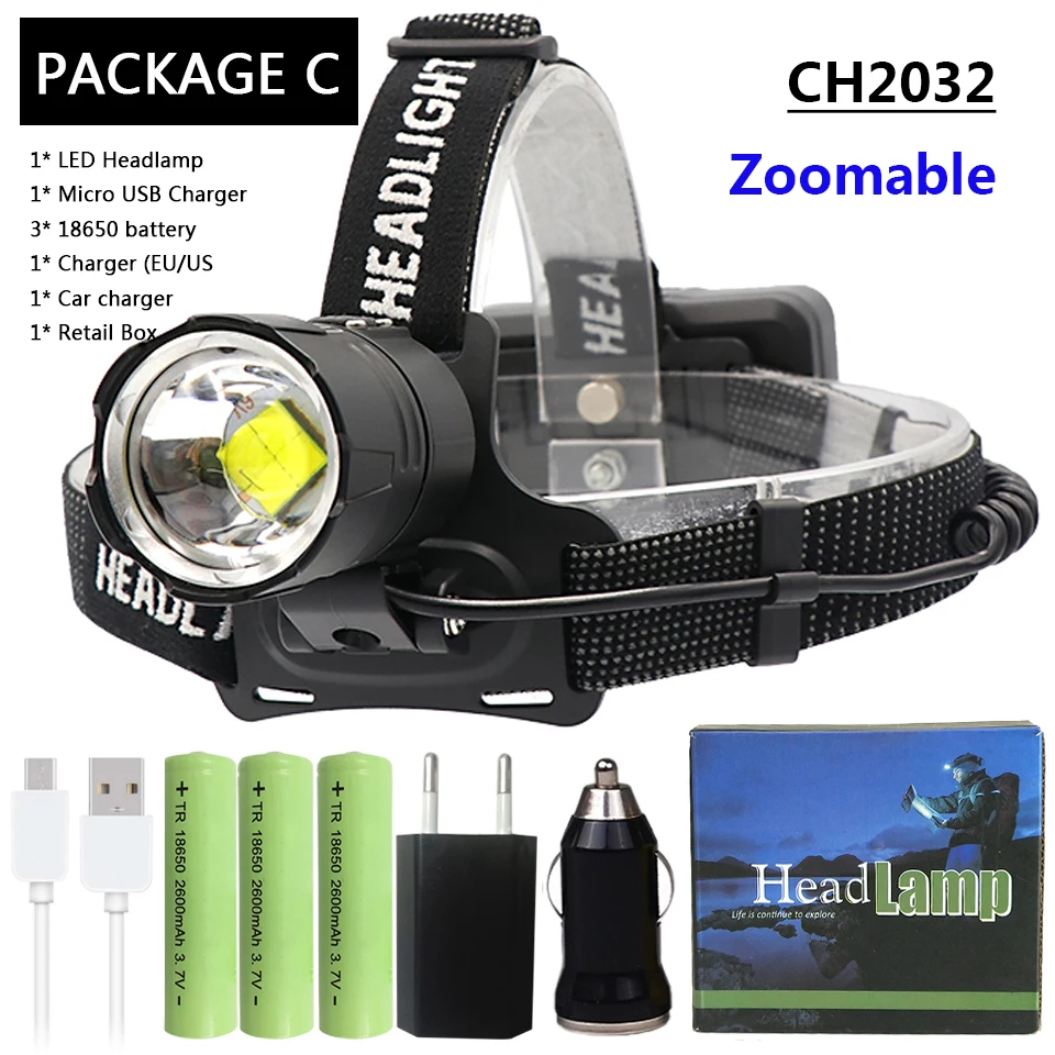 Powerful 50000lm XHP70 XHP50 Led Headlamp Headlight Zoom Head Lamp Flashlight Torch 18650 battery USB Rechargeable Lantern - Испускаемый цвет: Package G