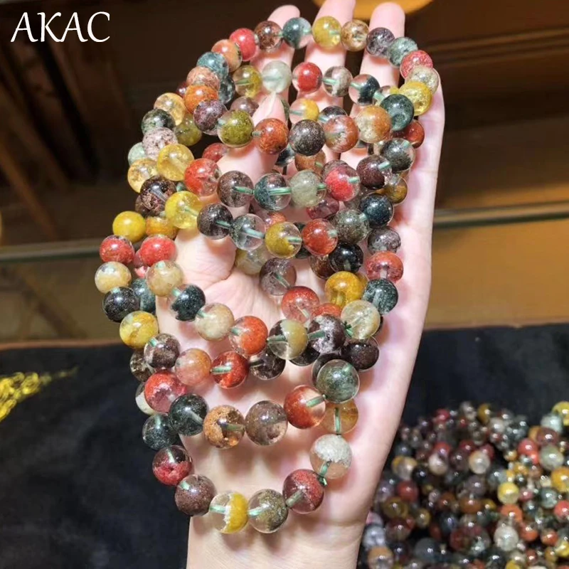 

Free shipping approx8-8.5mm 100% AAA natural colorful phantom quartz bracelet beads 1bracelet/set