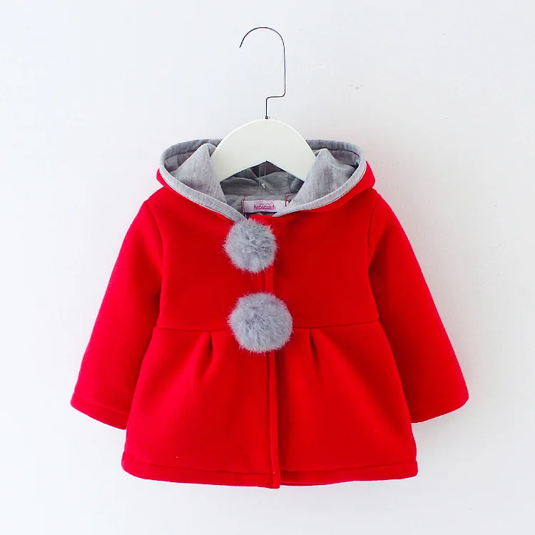 Spring And Autumn Coat Female Baby Hooded CHILDREN'S Cardigan Solid Color Two Furry Ball Rabbit Eared