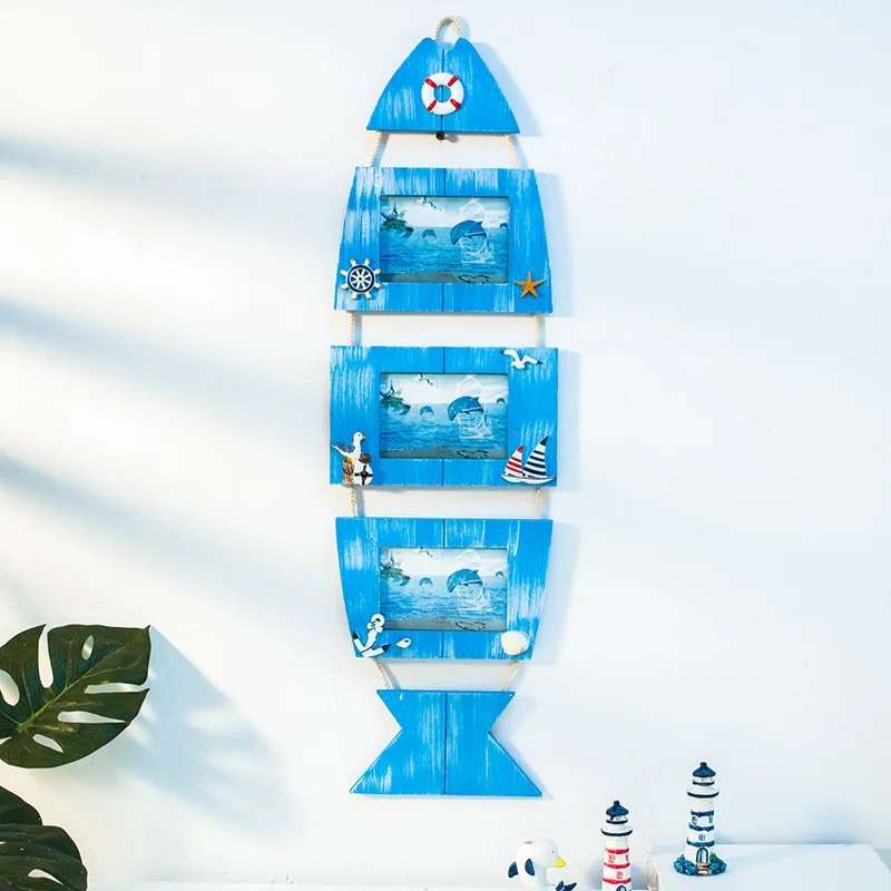 Деревянный Фоторамка с тремя линзами для украшения стен в средиземноморском