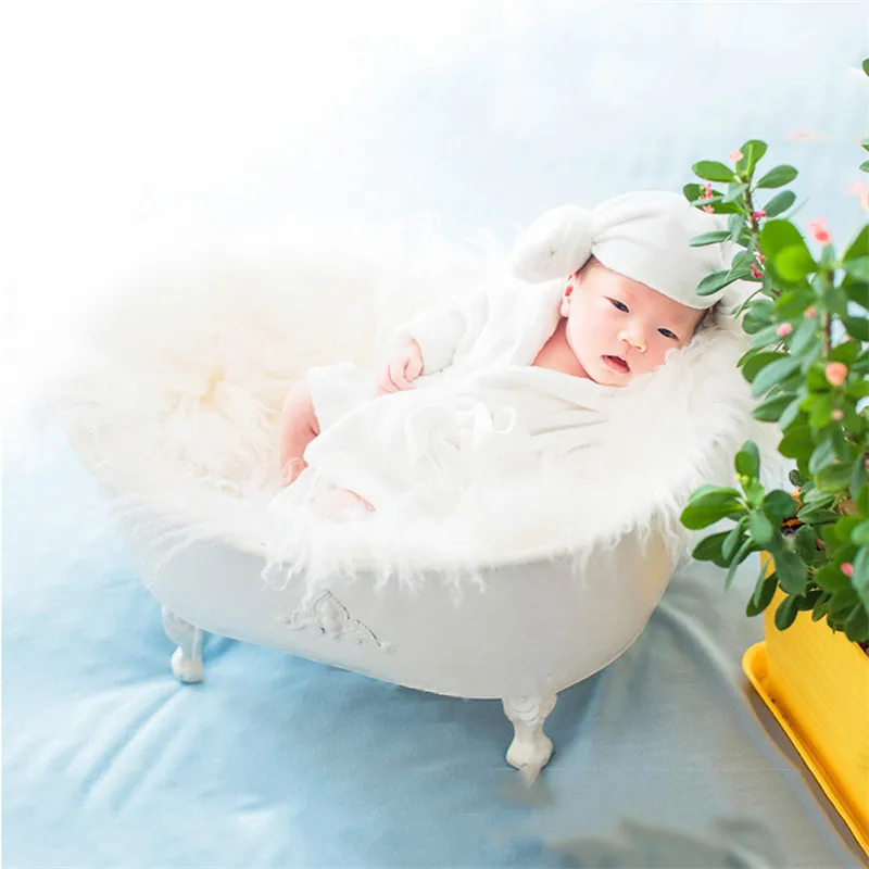 Baby Boy rekwizyty do fotografii wanna żeliwna dla dzieci z bańką bawełniana sesja zdjęciowa dla dzieci noworodka fotografia rekwizyty łóżko