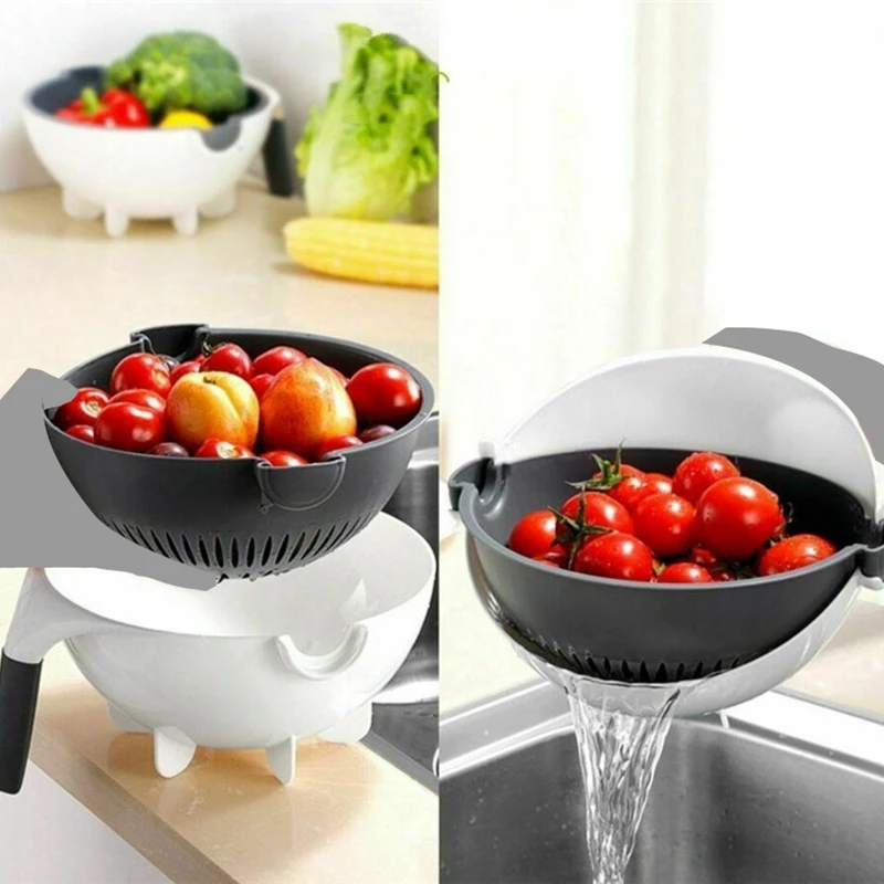 Magic Rotate the Vegetable Cutter with Drain Basket Multi-Functional Kitchen Veggie Fruit Shredder Grater Slicer