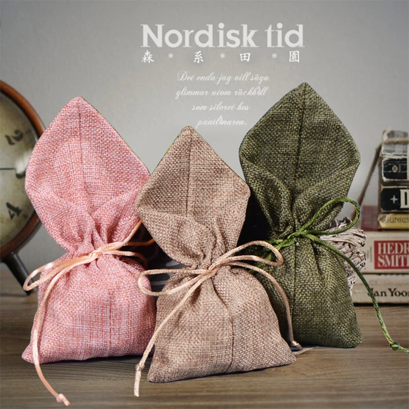 Natural Linen Gift Drawstring Bag for Birthday Wedding Party Candy Sack Makeup Chic Jute Packaging Pouches Can DIY | Украшения и