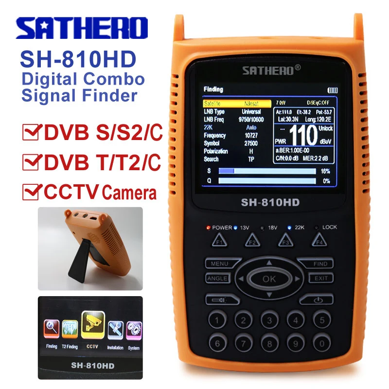 Digital Satellite Finder Combo satellite  Finder DVB S2 T2 C Satellite Signal finder  SATHERO SH-810HD Camera Tester CCTV AHD
