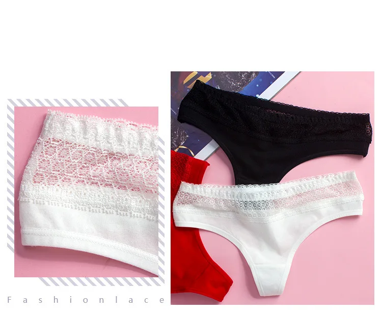 3Pcs Pure Cotton Soft Women's Sexy Lace Panties Thongs G Strings Seamless Underwear Women Panty Briefs Bikini Cotton Crotch
