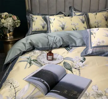 

Trend flower bedding set adult girl,full queen king 100s cotton yellow blue double home textile bedsheet pillow case quilt cover