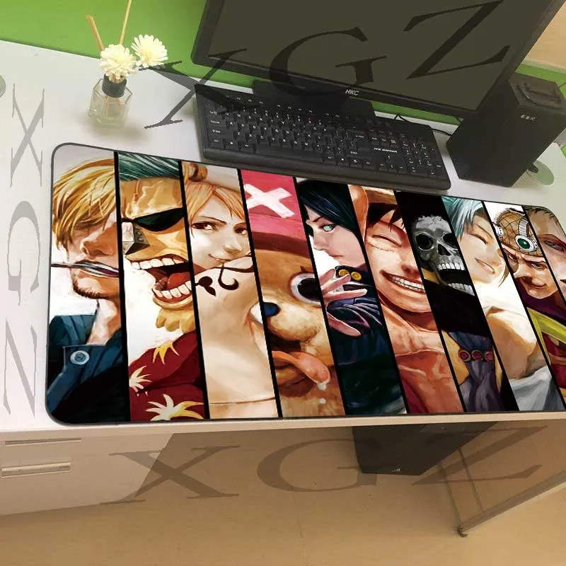 XGZ Hot Anime One Piece Large Game Mouse Pad Black Lock-edge Computer Desk Mat Rubber Stripe Slip for Dota Csgo 90x40/60x30 Xxl