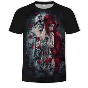 

2020 new t shirt Clothes Punk clothing Gothic men women3D print summer black t-shirt punk Naked girl skull rose design