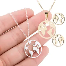 2020 Cool Stainless Steel World Map Necklace Pendant Women's New Style Stainless Necklace Ornament cool ivory style cattle bone pendant necklace coffee white pair