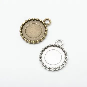 

50pcs 23*19MM Fit 15MM Antique bronze round blank pendant base Silver color cameo cabochon setting stamping tray bezel jewelry