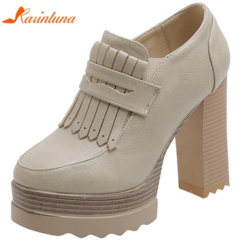 

Karinluna New Arrivals 2020 Square High Heels Concise Pumps Women Shoes Platform Fringe Office Lady Pumps Woman Shoes Footwear