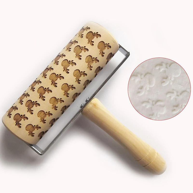 Push-Style Christmas Embossing Rolling Pin Printed Cookie Dough Stick Fondant Tool Baking Noodle Cake Dough Engraved Roller
