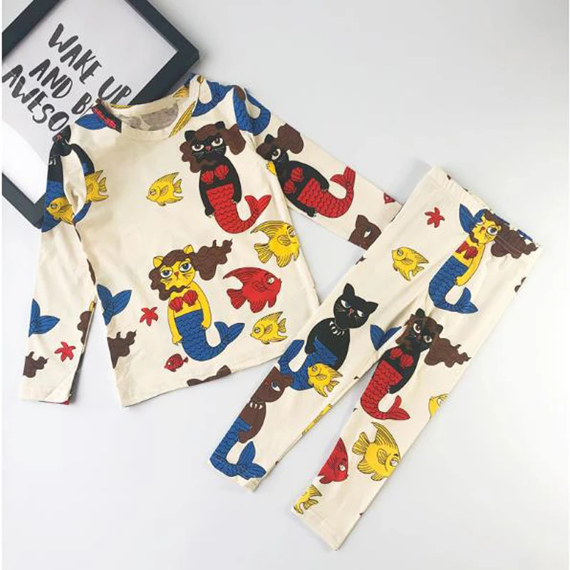 

Toddler Kids Baby Girl Summer Outfits Mermaid Pattern T Shirts Pants Boys Clothing 2pcs Kids Clothes Sets Casual Set