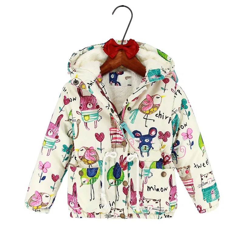 

New Arrival Autumn And Winter Medium-small Girls Animal Graffiti Thick plus Velvet Cotton-padded Clothes Foreign Trade Burst Goo